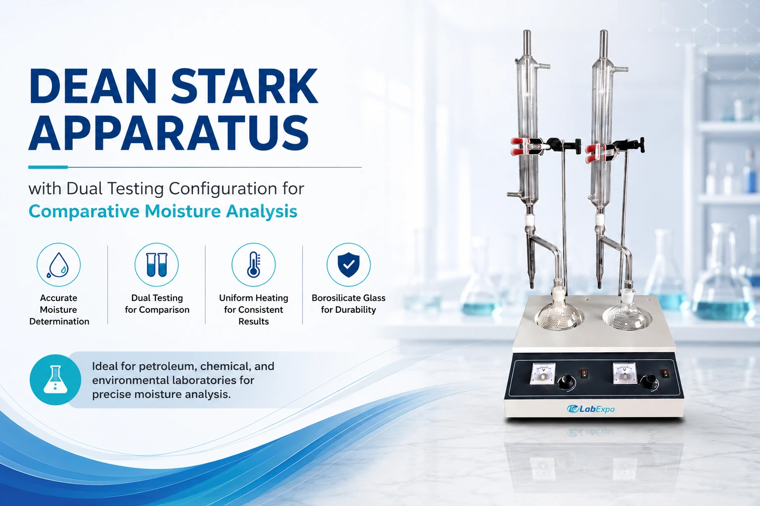Dean Stark Apparatus with Dual Testing Configuration for Comparative Moisture Analysis